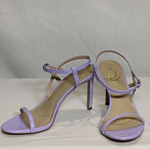 NEW Sam Edelman Doran Strappy Snakeskin Sexy Lilac Purple Heeled Sandal Sz 8 - Picture 2 of 5